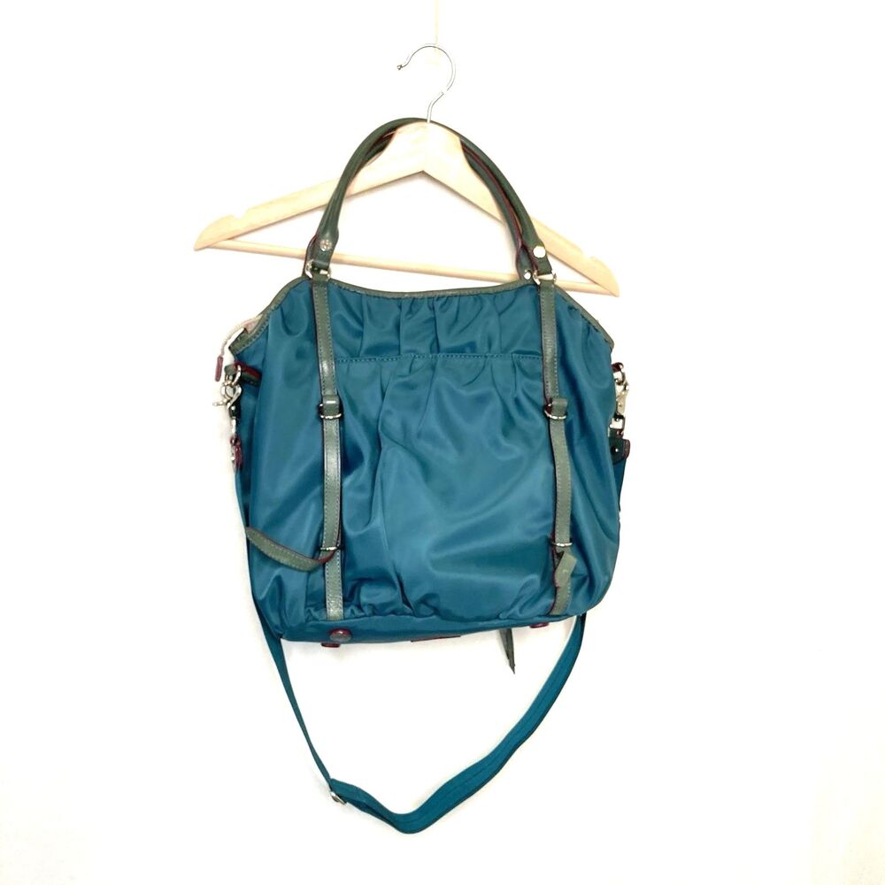 MZ Wallace Bedford Bianca Deep Sea Green Nylon W/ Leather Trims Shoulder Bag